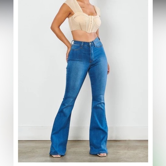 Vibrant Flare Jeans Women Size 31 15 Bell Bottom Blue High Rise 33" inseam D - Picture 1 of 12